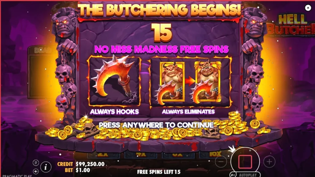 Hell Butcher slot game interface showing the dark kitchen theme