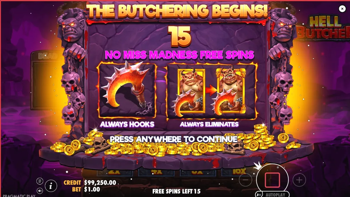 Hell Butcher slot game interface showing the dark kitchen theme